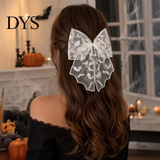 Halloween Hair Accessories Lace Bow, Bat/Spider/Web Embroidery Hairpin, Gothic Style Asian Dark Girl Clip Large Bow for Cosplay Party Sweet Cool