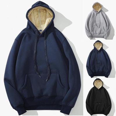 Men's Hooded Drawstring Sweater Solid Color Thickened Plush Jacket