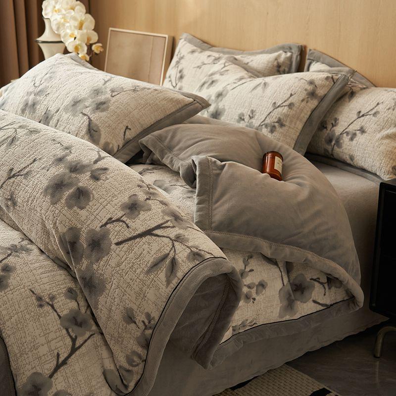 G5Z High Gram Milk Velvet Duvet Cover Set - Single Piece, Autumn/Winter, Thick & Warm with Pillow Covers.