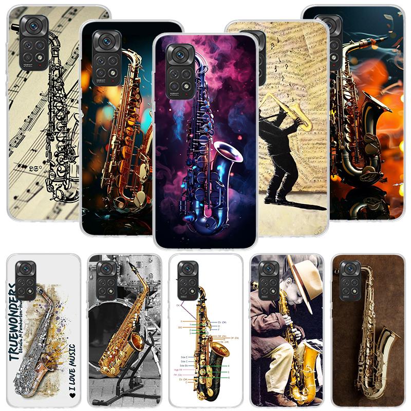 Music Saxophone Instrument Phone Case For Xiaomi Redmi Note 13 14 15 Pro Plus 12S 12 14S 11S 11E 10 10S 11 11T 5G 4G Cover Coque