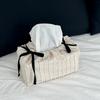Fashionable Ribbon Drawstring Tissue Bag Solid Color Adjustable Fabric Tissue Box Practical Paper Towel Holder Home Decoration