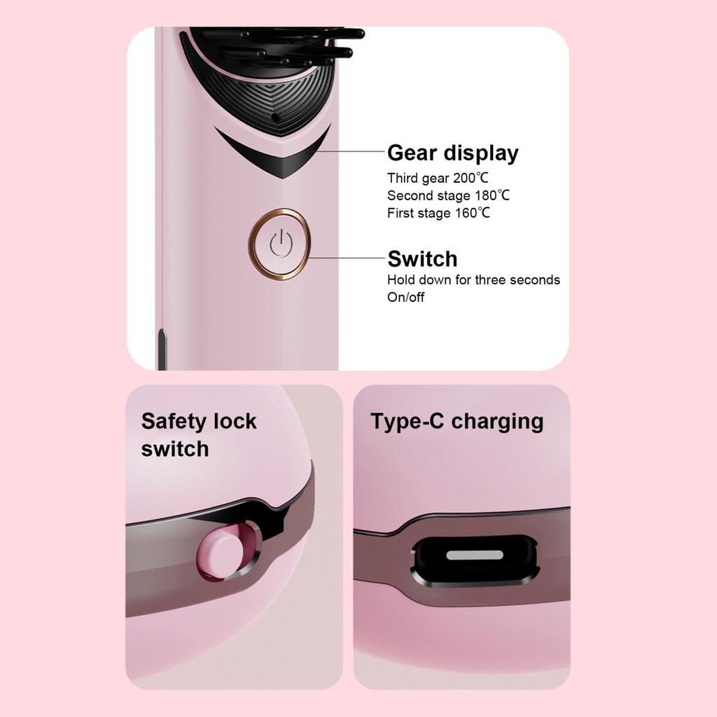 Cordless Hair Straightener Brush 3 Temp Adjustable Fast Heating Portable Travel Negative Ion Hot Brush Electric Curly Hair Styling Detangling Comb