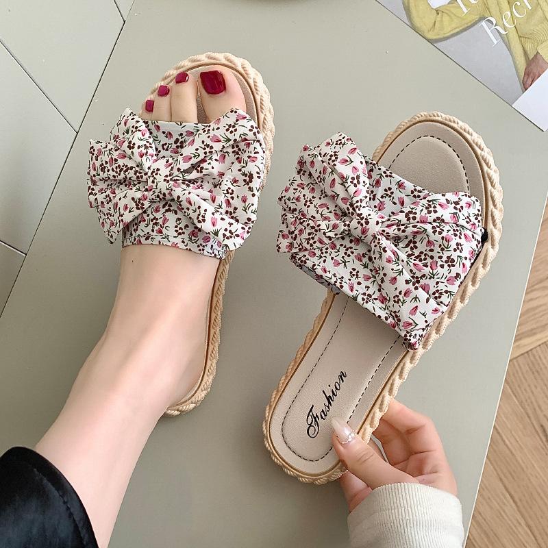 Slippers women's summer fashion versatile bow one-word outdoor non-slip beach sandals