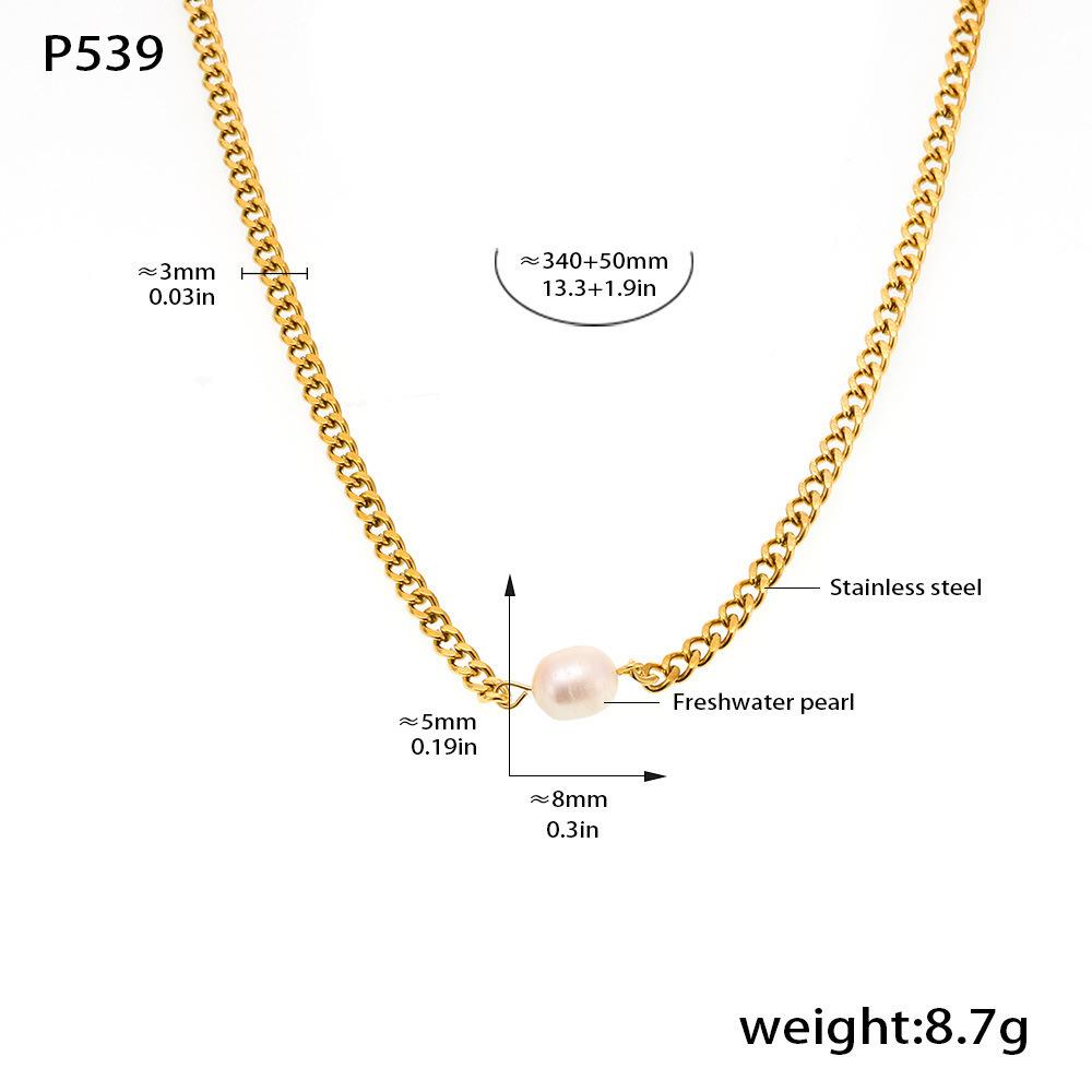 18K Gold Plated Chunky Chain Necklace with Pearl - European & American Fashion