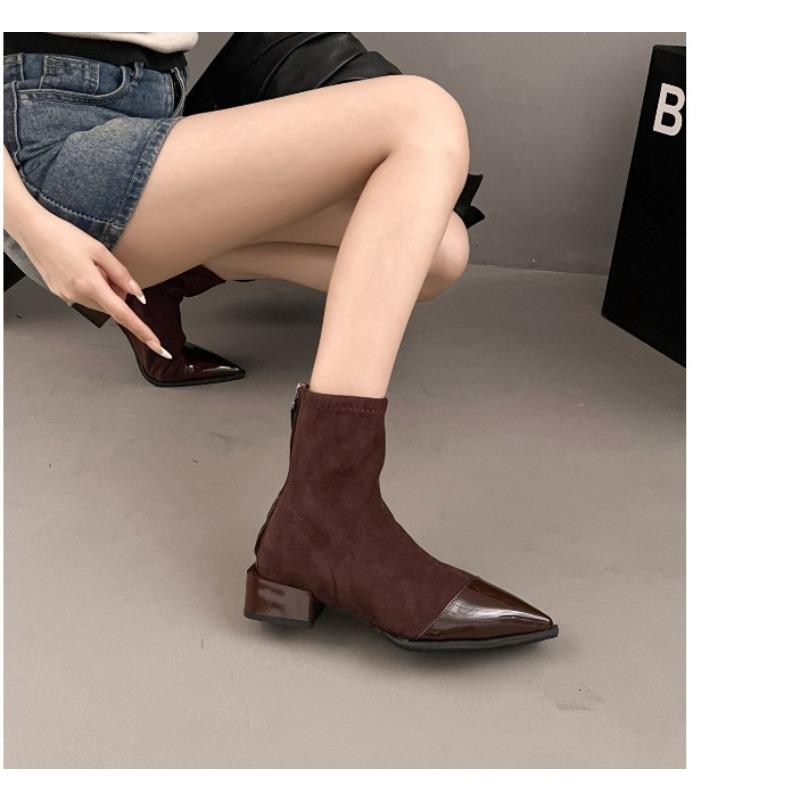 On Retro Pointed Ankle Boots with French 2026 New Autumn and Winter Fashiperament High Heels and Zipper Short Boots