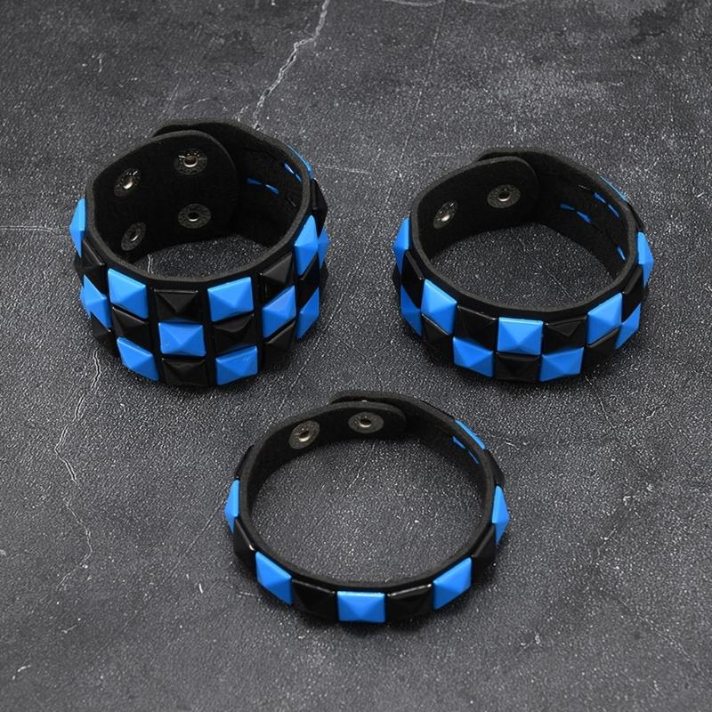 3Pcs Punk Bracelets for Night Activities Square Stud Leather Wrist Chain Comfortable Design Lightweight Wear Bangle