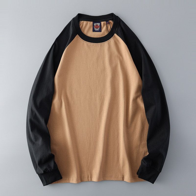 Fashion Brand Retro Raglan Contrast Color Pure Cotton Long-Sleeved T-shirt