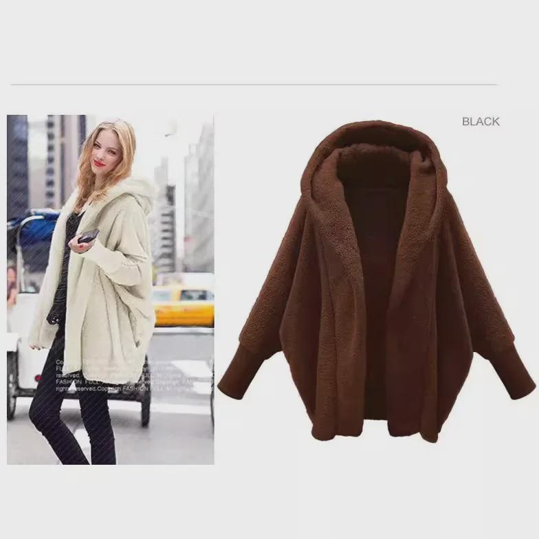 Cappotto da donna in peluche a tinta unita con cappuccio - Maniche lunghe vestibilità ampia per autunno e inverno