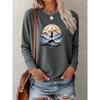 Women's Yoga Meditation Portrait Landscape Print One-piece Casual Long-sleeved Elegant Summer Top Fashionable and Cute T Vintage Loose-fitting