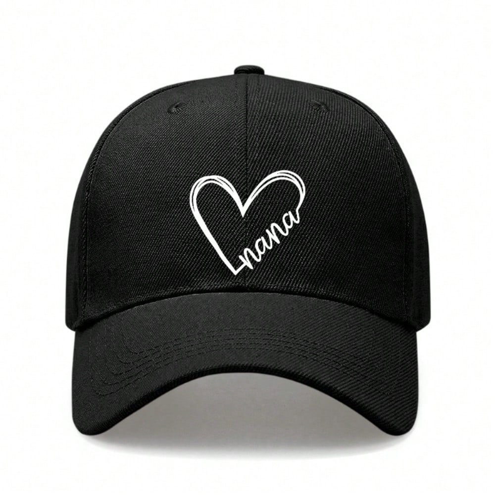 Nana Heart Print Baseball Cap - Simple Cream Polyester Adjustable Casual Outdoor Sports Hat For Women Gift
