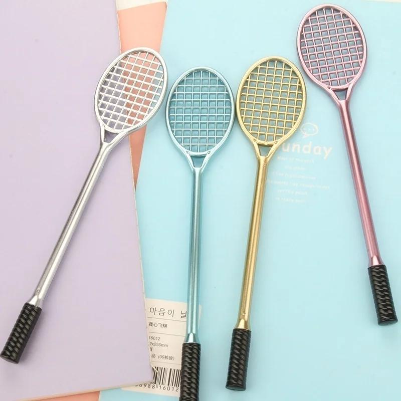 4pcs Creative Badminton Racket Shape Black Pens Exquisite Gift Pen Water-based Pen Stationery Pens (Size: One Size)