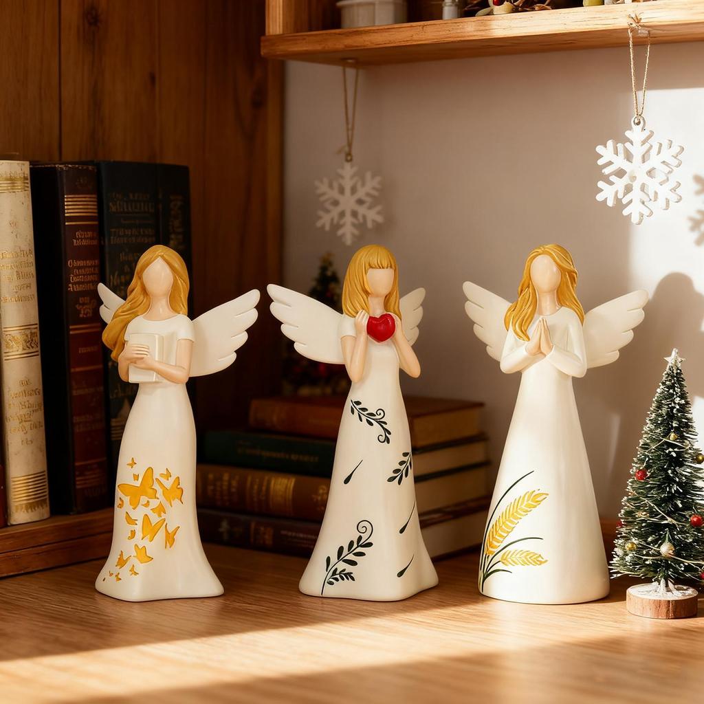 Christmas Angels Figurines 3 Pieces Seasonal Decoration Festive Statue Ornament For Collectors Photography Craft Lovers Bookcase