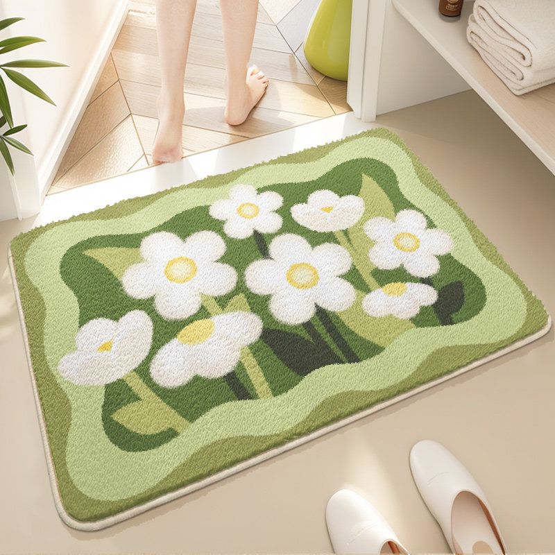 Floral Leaves Green Bath Mat Botanical Bathroom Rug Non Slip Absorbent Floor Mat For Shower Tub Bedroom Plant Lover Decor