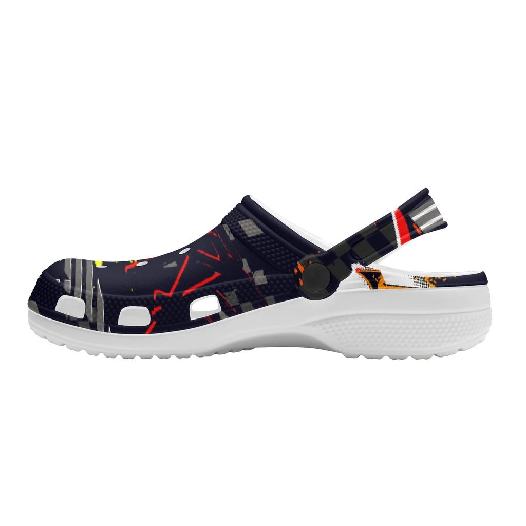 White EVA Clogs with Colorful Print Women Men Breathable Slip On Garden Shoes Beach Pool Bathroom Home Sandals Casual Walking