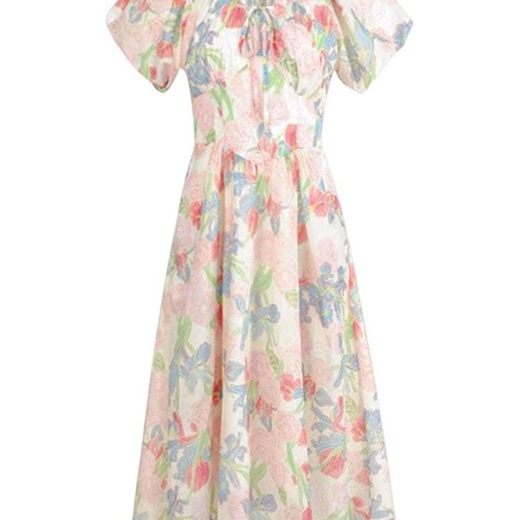 Women's Summer 2026 Elegant Floral Chiffon Maxi Dress - Petite Fit