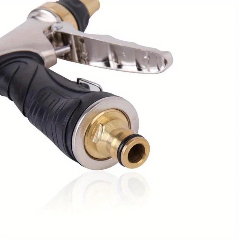 Garden Hose Nozzle Brass Watering Gun Flush Home High Pressure Cleaning Tool, Water Sprinkler, Chrome Car Water Gun Head