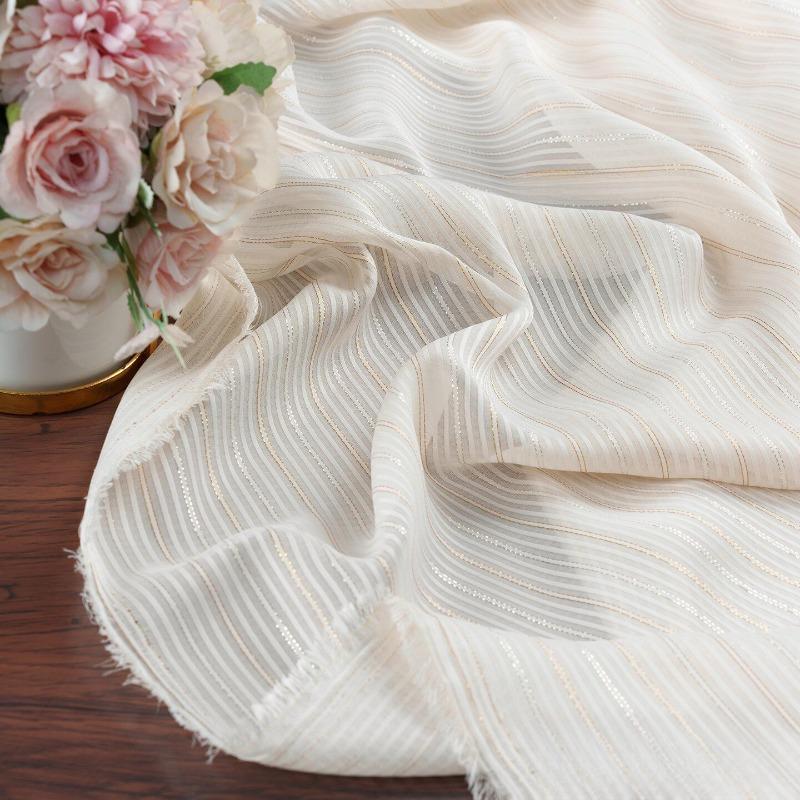 

Metallic Gold Silver Striped Satin Chiffon Fabric Shimmering Drape Material for Sewing Summer Hanfu Blouse Dress Clothes Cloth 100x150cm