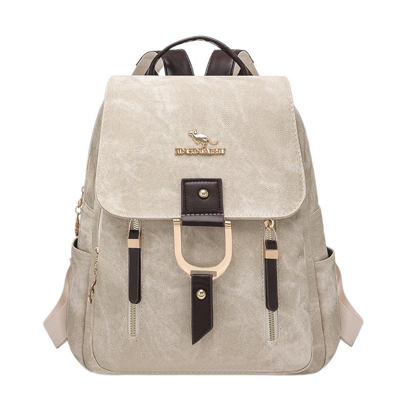 Schoolbag new retro contrasting color backpack women's large-capacity leisure travel schoolbag versatile fashion PU backpack