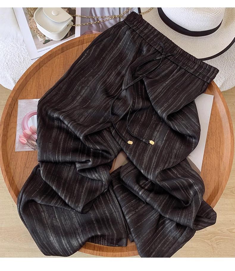 Women's Summer Breathable Wide-Leg High-Waisted Satin Pants with Sun Protection