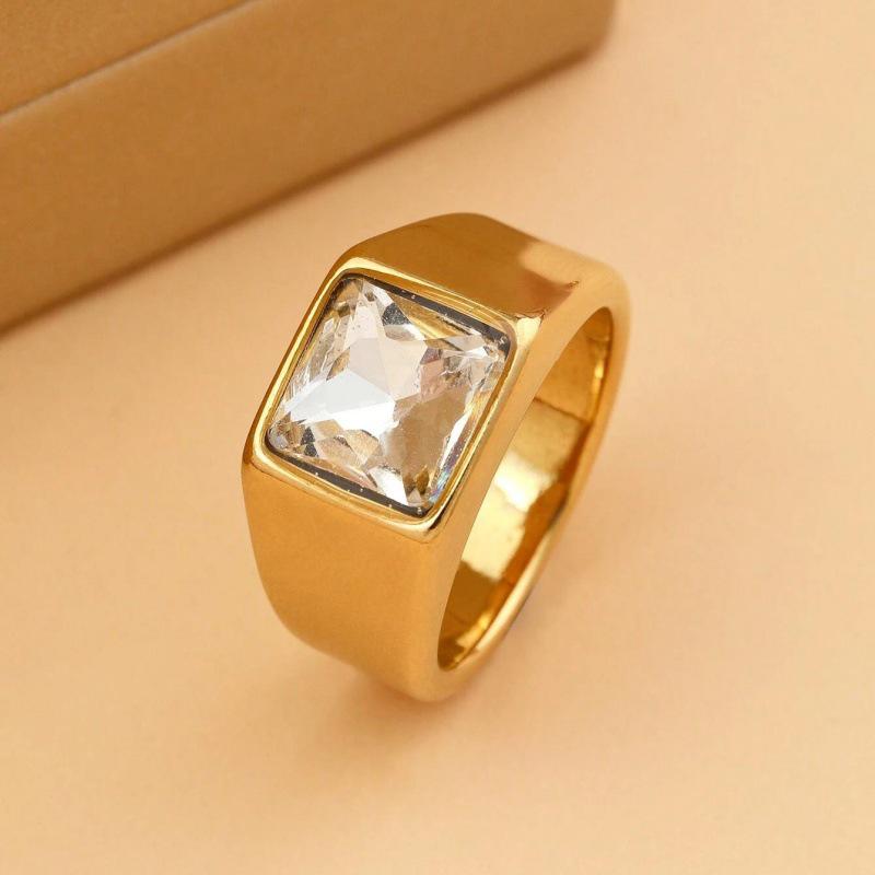 18k Gold Plated Titanium Steel Square Diamond Ring - Ideal Father's Day or Boyfriend Gift