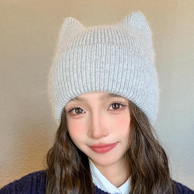 Nouveau Chapeau Chaud en Laine Chapeau Pull Oreilles de Chat pour Femmes Chapeau Tricoté Chapeau en Laine Hiver Chapeaux d'Hiver pour Femmes, Bonnets pour Femmes, Chapeaux pour Femmes Hiver