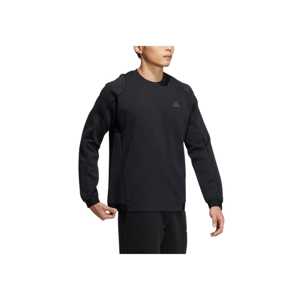 Adidas Solid Color Logo Print Crew Neck Sweatshirt Men Tops Black HY5839