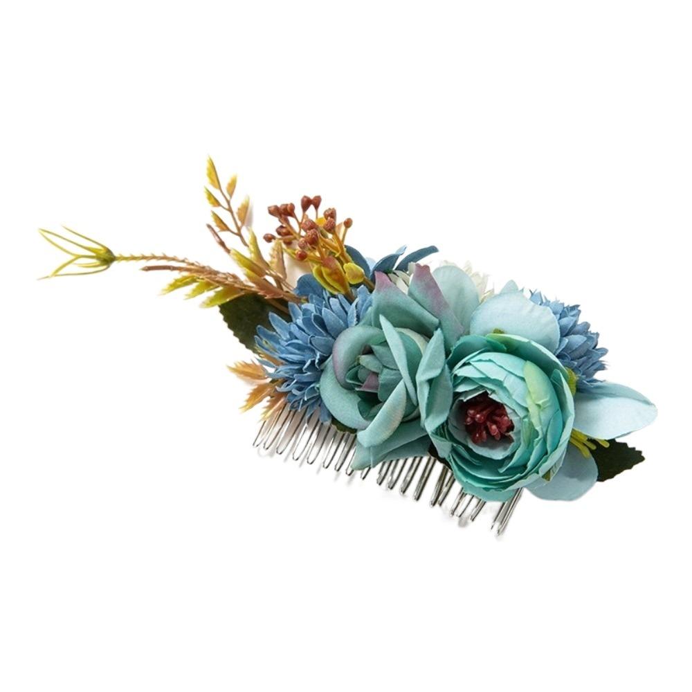 

Multicolor Flower Hair Combs Cloth Thai Toothed Insert Comb Bridal Hairpin Hair Accessories синий