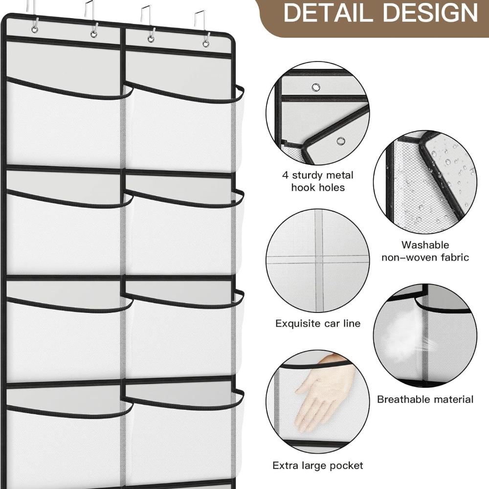 Devesanter Set of 2 Suspended Shelves with 10 Mesh Pockets - Wardrobe Pocket Organizer, Storage Above the Door - Plush Toy Organizer for Bedroom (grey