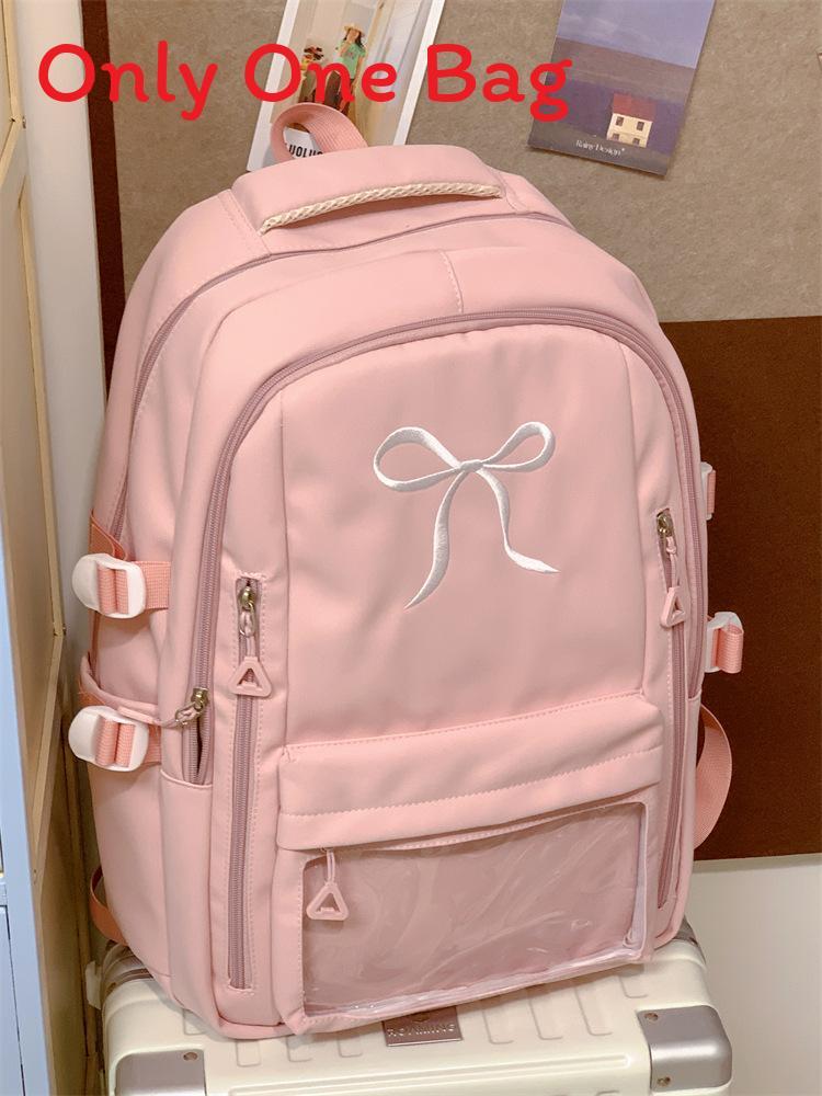 

Girl Backpack With Embroidered Bow And Nylon For School Use Pink B