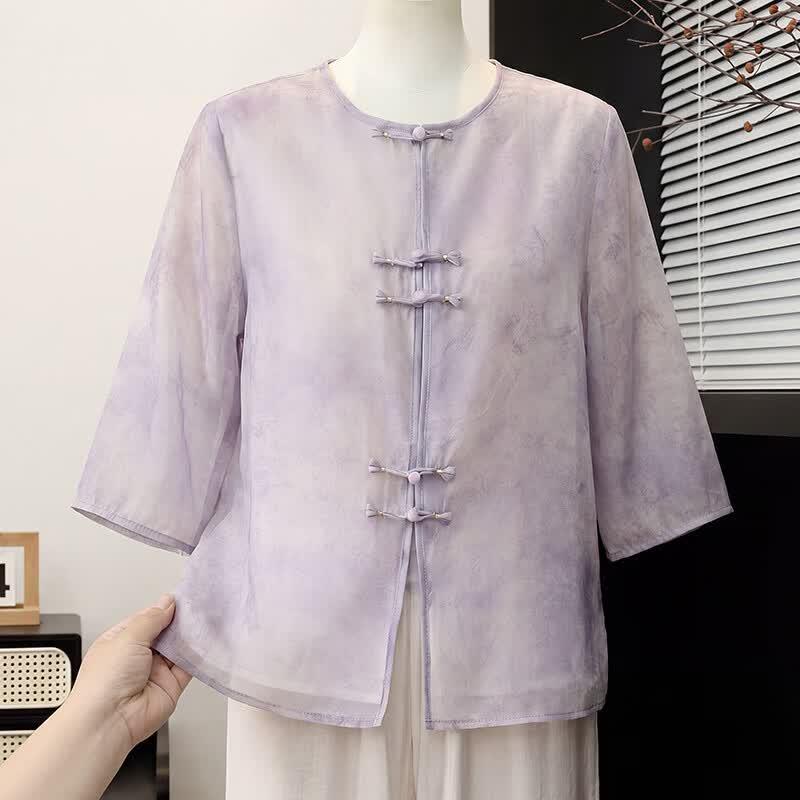 Xuexi Elegant New Chinese Style Chiffon Seven-Sleeve Top 2XL