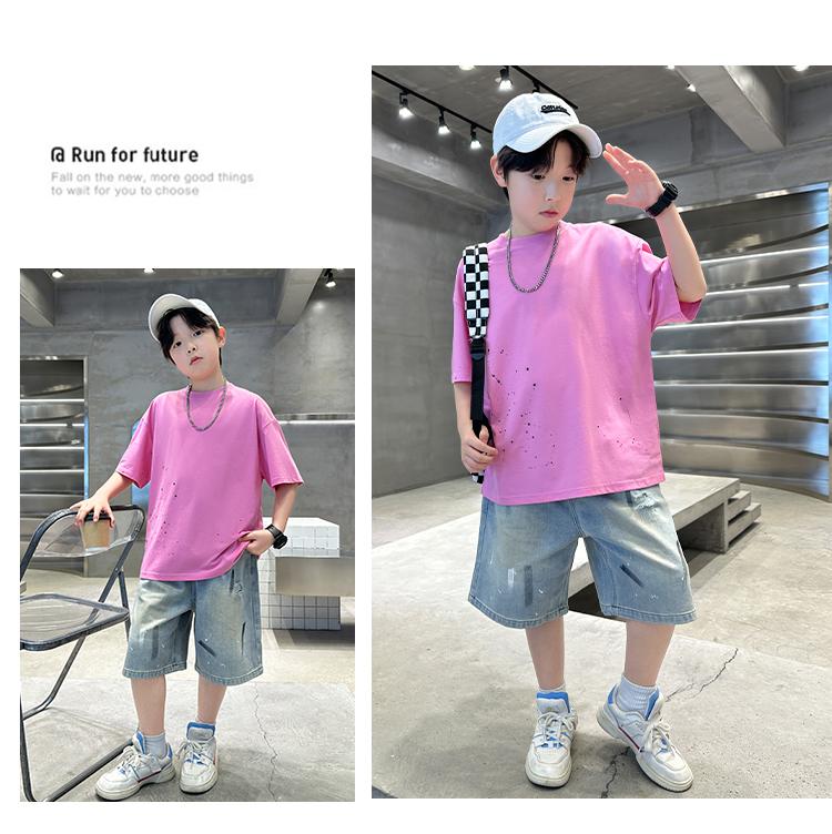 Boys' Summer Dress Set 2026 New Style Big Boys' Summer Loose Thin Short Sleeve Children's Korean Style Pi Handsome Top
