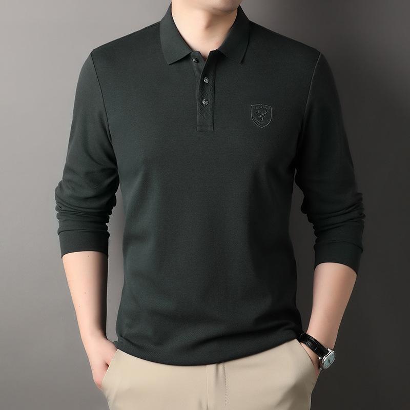 Tričko s klopou a dlouhým rukávem, ležérní, pro tatínky, pro muže středního a staršího věku, POLO tričko