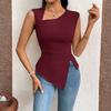 Ladies' Summer Elegant Fashion T-shirt Slant Neck Short Solid Color Top