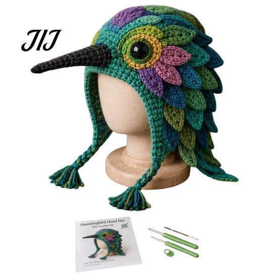 Creative Hobby for Adults Animal Hood Hat Crochet Kit, DIY Earflap Holiday Gift Idea Cute Craft Kit Beginners, Handmade Winter Headwear Complete Yarn
