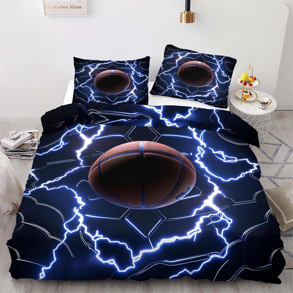 Boy'S Sports Duvet Cover Set, Football And Basketball Bedding Sets 2-Piece With Pillowcases Bedroom Decor For Adult Children