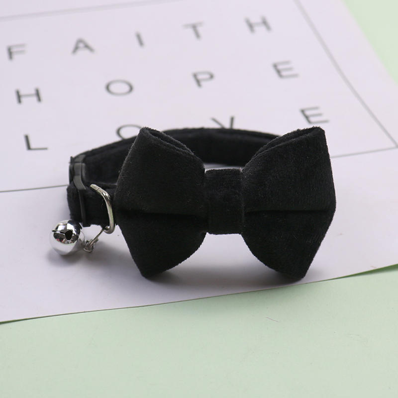 1PC Cute Pet Suede Bow Tie Collar with Bell Breakaway Adjustable Solid Color Safety Collar for Kitten Puppy