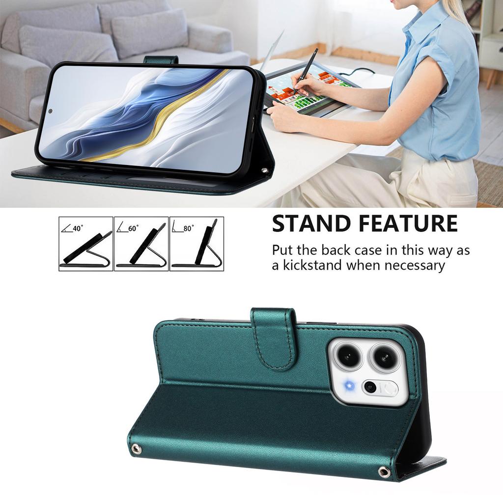 For Oppo Reno14 5G (Global) Leather Case Wallet Stand Phone Cover with Wrist Strap