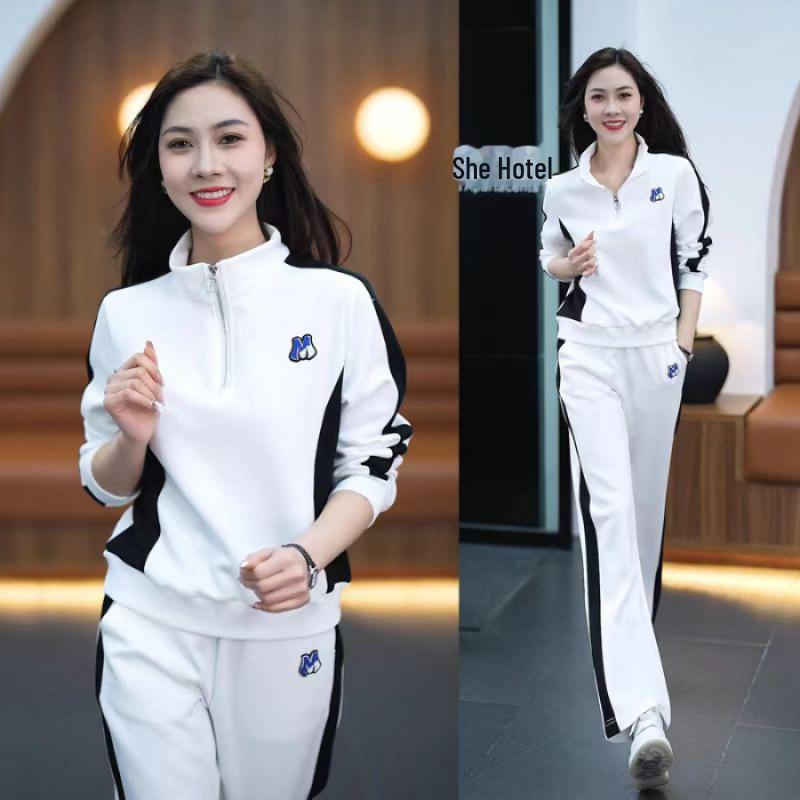 

Модный женский облегающий свитер со стойкой и широкими брюками, двухкомпонентный костюм на весну и осень 2023 г. 2XL белый