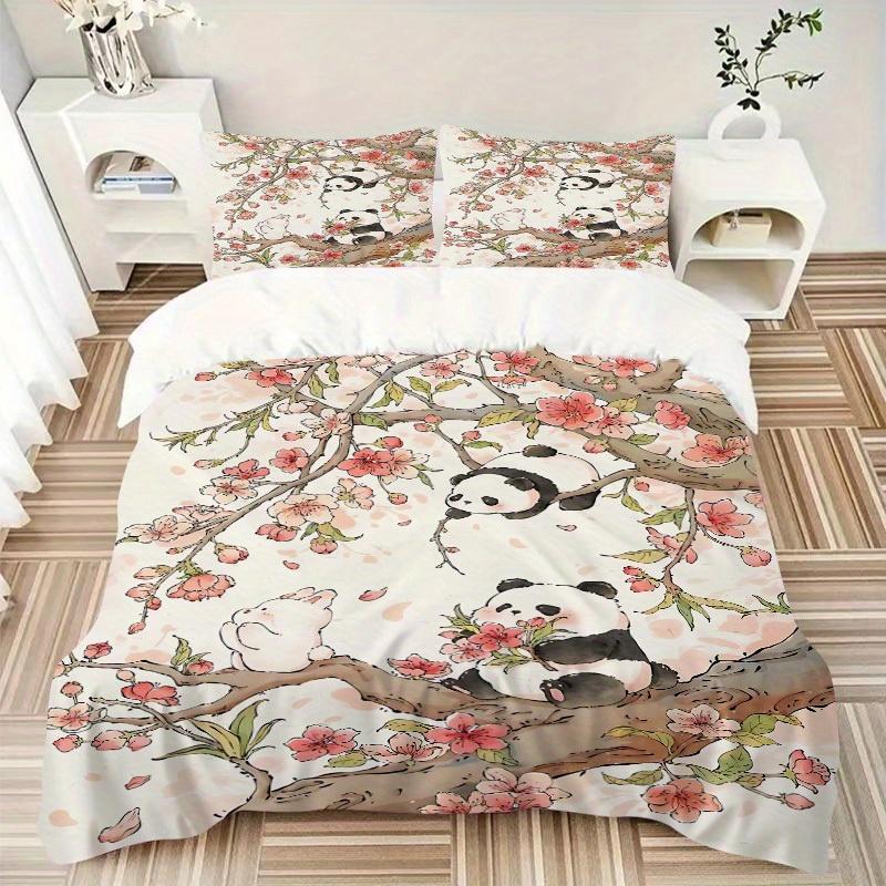 3pcs Panda Blossom Bedding Cover Set, Fashion Classic Popular Print Bedding Set, Soft Comfortable, All - Season Use, For Bedroom199