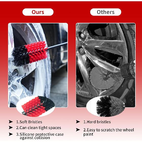 Wheel Brush, Soft Drill Wheel Cleaner Brush, Drill Brush For Car Wheel, No Scratches Highly Dense And Durable Car Wheel Brush Rim Tire Car Cleaning