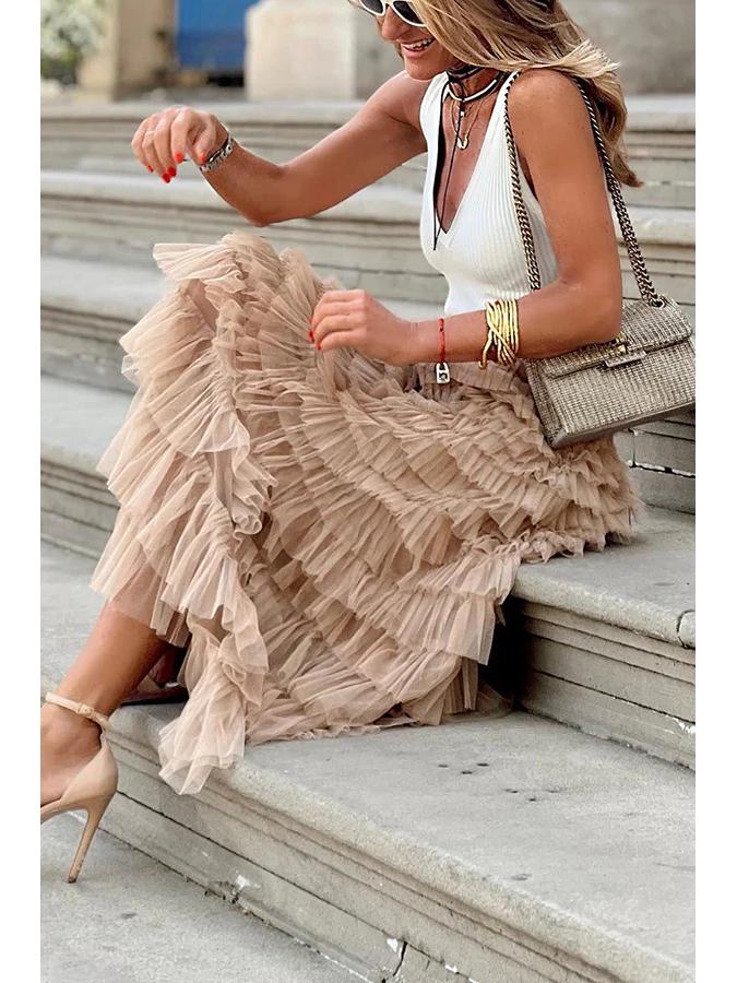 Chic 2023 Layered Cake Skirt: European & American Style Mesh for Women