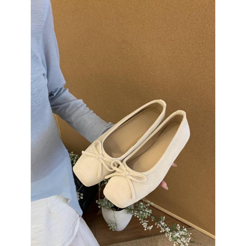 Flat bottom square head red bow single shoes women's new spring and summer skirt ballet commuter shoes