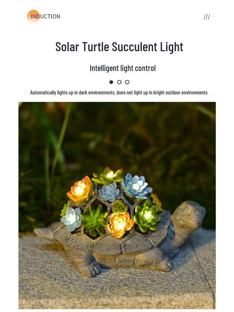 Solar-Powered Resin Succulent Turtle Garden Statue with LED Lights