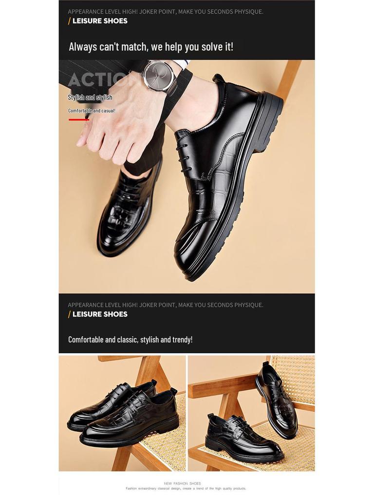 Men's Formal Genuine Leather Derby Shoes - Cowhide, Breathable, Casual, British Style, Wedding Groom Shoes