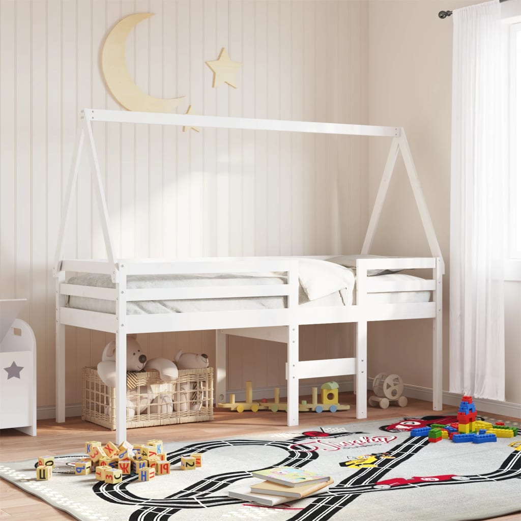 High Bed with Roof White 80 x 200 cm Solid Pine Wood