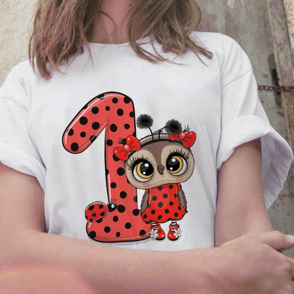 Summer 2025 New Tops Trend Cute Owl Print Ladies T-Shirt Casual Basics Round Neck White Short Sleeve Ladies Tshirt