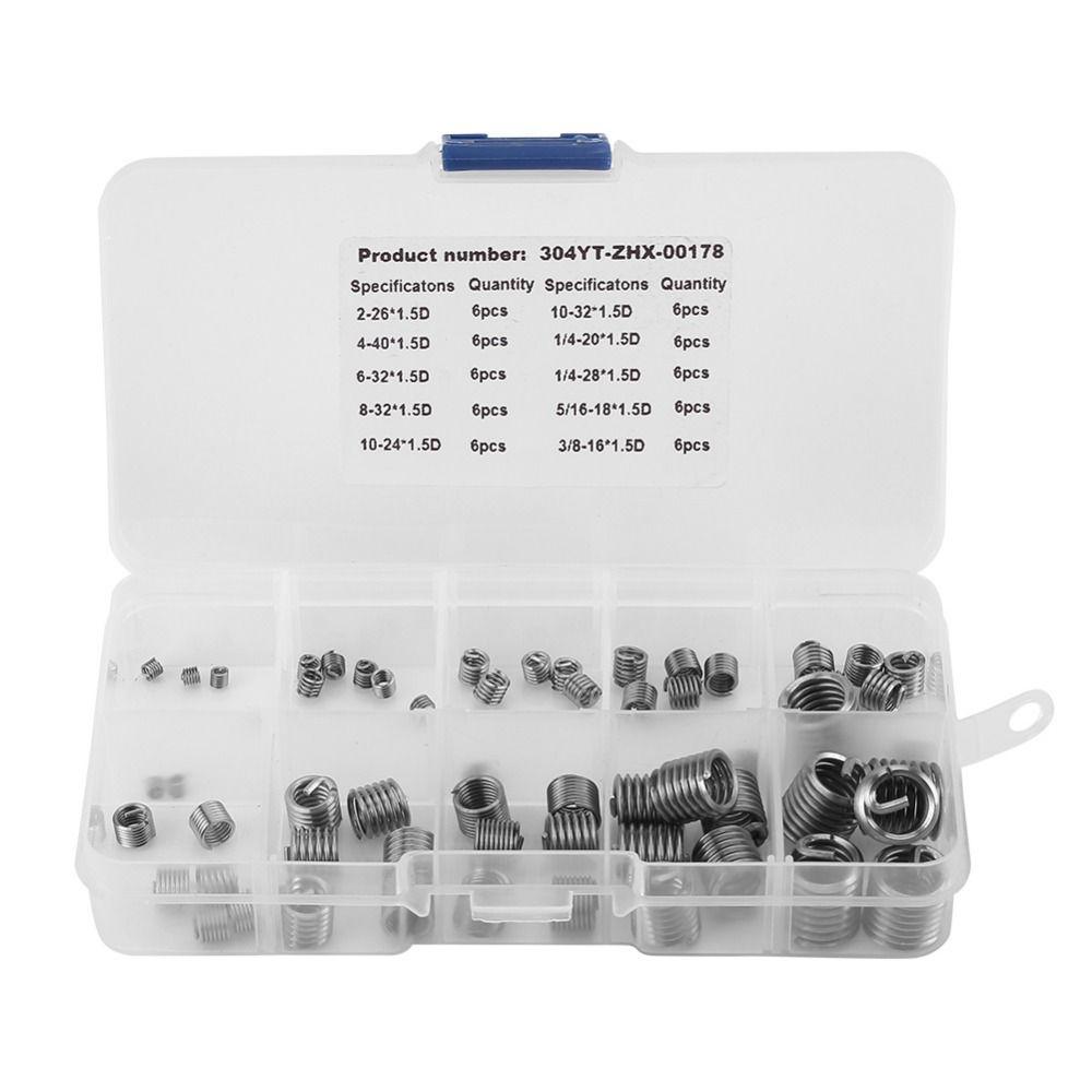

60pcs 10 Size Thread Insert Kit 304 Stainless Steel Thread Repair Repair Metal