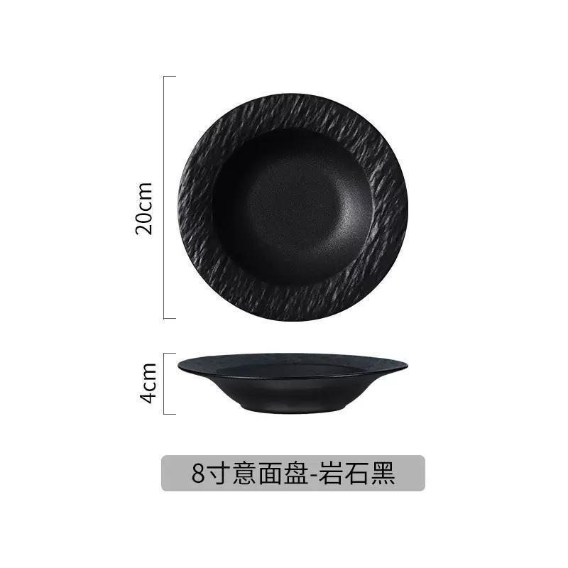 Western Ceramic Dinner Plate Black White Matte Steak and Pasta Dishes Round Salad and Dessert Plate for Home Use Hotel Tableware