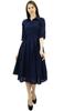 Bimba Women's 3 4 Sleeve Linen Collar Neck Solid Flared Shirt Dress with Side
