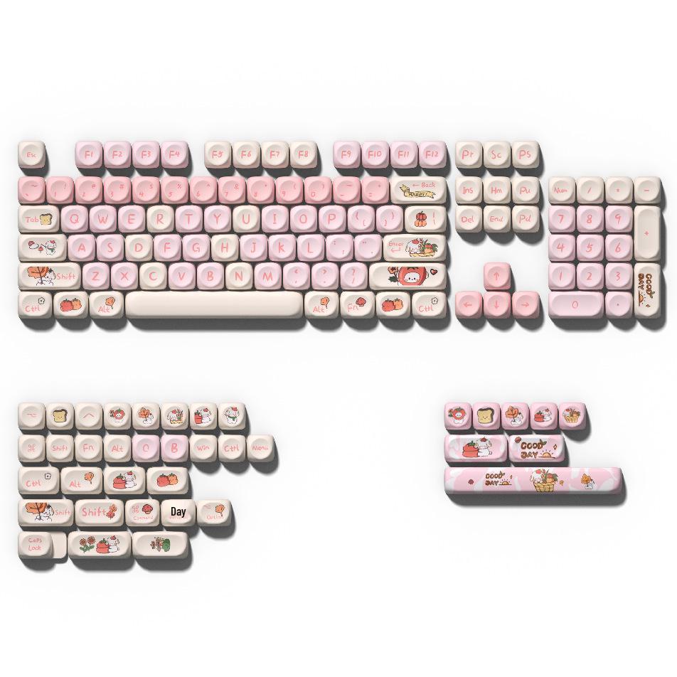 Blue Cute Cartoon Bear Keycap Set - Ice Cream Theme, 75-98 Keys, Highly Sublimated for Mechanical Keyboards